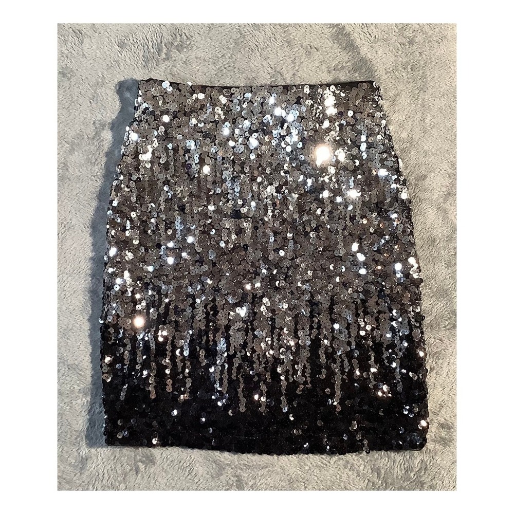 Maner Women's XS Sequin Mini Skirt‎ Silver Black Ombre  New